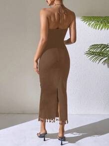 Breezaya Đầm ôm cổ hoa, tối giản và thời trang, phù hợp cho mùa hè - Cà phê nâu - Xem 2