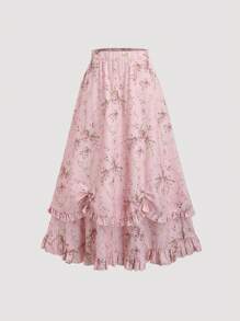 Sweetra 法式宫廷风碎花荷叶边长款A字裙，春夏女装