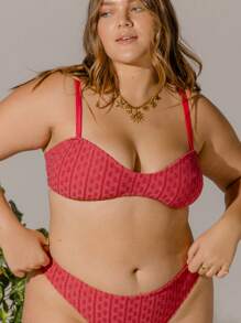 Aralina Ruched Knit Drawstring Vacation Beach Three Pieces Festival Bikini Set With Swim Bag And Cover Up Skirt For Summer - Hot Pink - View 7