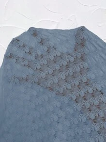 SHEIN LUNE Plus Size Jacquard Knit Minimalist Lightweight Summer Jacket In Fall/Winter - Dusty Blue - View 7