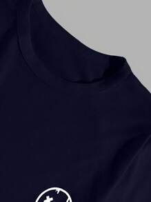 SHEIN Cottnline Cotton Men Plaid Print Regular T-Shirt Homewear Set - Navy Blue - View 3