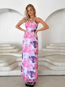 Roylia 扎染长裙、紧身长裙、细肩带长裙、V 领和口袋长裙、优雅性感 - 彩色 - 查看 3