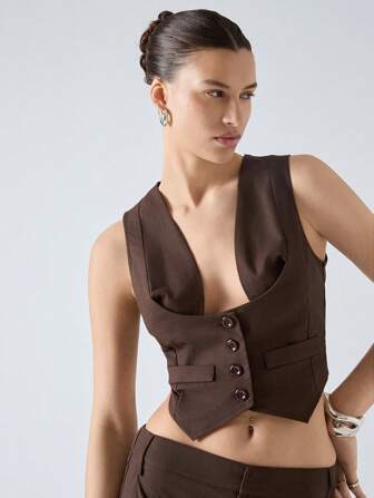 LYSMO 女士纯色棉麻背心和背心两件套