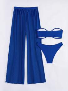 Summer Beach U Wired Bandeau Bikini With Beach Pants - Royal Blue - View 2