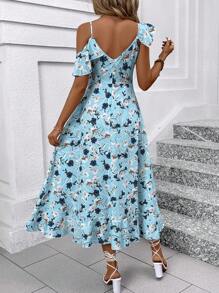 EMERY ROSE Women's Ruffle Floral Printed Ruffle Hem Vacation Dress Maxi Women Outfit - Multicolor - View 2