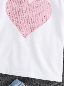 SHEIN 小女孩针织纯色吊带休闲 T 恤，串珠刺绣，妈妈和我 - 白色 - 查看 5