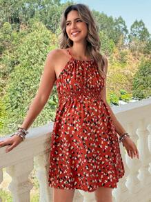 SHEIN Abito da donna SHEINS con vita aderente, fantasia floreale, senza maniche, con spalline a spaghetti, adatto per vacanze e appuntamenti, maternity estivo