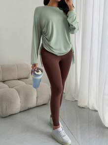 DAZY 2 件套女士宽松长袖上衣和修身长裤睡衣套装 - 綠色 - 查看 8