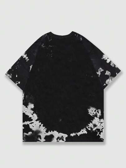 Street Life Camiseta de manga corta con estampado de tie-dye con corazón Y2K para hombres, apropiada para uso diario en primavera/verano