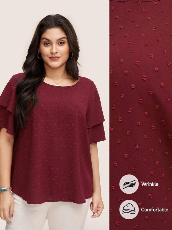 SHEIN LUNE Plus Size Plain Short Sleeve Crew Neck Top, Minimalist And Fashionable For Summer Summer For Women Casual Business Casual Blouse Easter Vacation