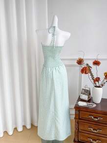 Sweetra Women's Spring/Summer Frill Plaid Loose Swing Dress - Green - View 2