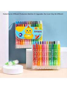 1 Set 24 Farben Malstift Drehstift, Kinderhände bleiben sauber, Kindergarten Farbpinsel, Schüler Ölkreide Malset, Kinderkünstlerische Malutensilien (Verpackung zufällig), Malset, Kinderkunst und Handwerk, Malstift, Kunst- und Handwerksutensilien für Kinder, Kunstmaterialienset - Verschiedenfarbig - Übersicht 18