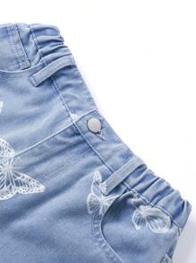 Tween Girl'' Casual Fashion Butterfly Print Ripped Washed Denim Straight Jeans,Holiday,Summer,Travel - Medium Wash - View 3