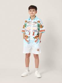 SUMWON Boys Summer Surf Club Hawaiian Shirt Shorts Set Beach Vacation Holiday Tropical Floral Print Short Sleeve Button Down Island Paradise Outfit Set