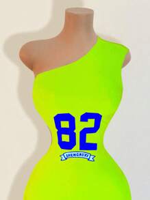 BamGleam Damen Asymmetrischer Ausschnitt Figurbetontes Kleid mit asymmetrischem Saum, modisches bedrucktes Kleid, Strandoutfit