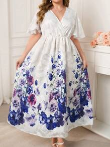 SHEIN Clasi Plus Size Women Elegant Floral Dress,White,Summer,Bridal,Wedding,Holiday,Prom Dress,Graduation Dress,Sun Dresses For Women,Elegant Dresses For Party - Multicolor - View 7