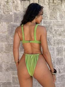 SHEIN Swim Conjunto de bikini push up con copas con aros, para la playa/vacaciones - Verde - Ver 2