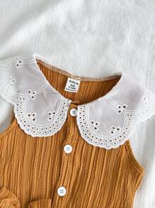 SHEIN Conjunto de verão para bebê menina com blusa elegante sem mangas com gola e laço, combinada com shorts casuais da moda. Ideal para usar em casa, em momentos de lazer, atividades ao ar livre e encontros com amigos. - Castanho - Ver 7