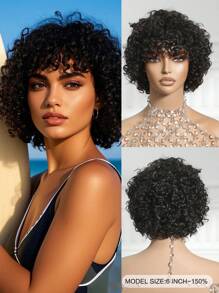 Short Afro Curly Pixie Cut Human Hair Wig With Bangs Real Natural Color Hair Wig For Women Wear&Go All Day Wear - S2 - View 2