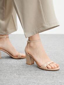 CUCCOO BIZCHIC 女士时尚漆皮踝带舒适中跟粗跟凉鞋，适合通勤、约会、派对、婚礼、度假、购物 - 杏色 - 查看 4