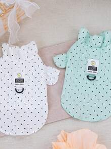 PETSIN Cute & Elegant Lady Style DADADOU & Daisy Print Puff Sleeve Dot Design Blouse, Summer Lightweight & Breathable, Suitable For Outings & Walking Pets, White & Green, Spring/Summer - White - View 4