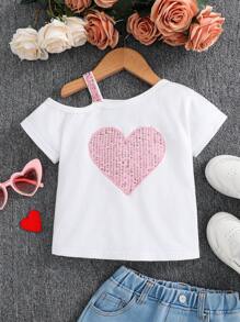 SHEIN 小女孩针织纯色吊带休闲 T 恤，串珠刺绣，妈妈和我 - 白色 - 查看 2