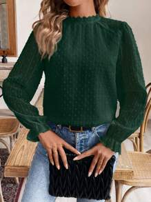 SHEIN Frenchy Blusa con aplicación de encaje y manga con volante de lunares