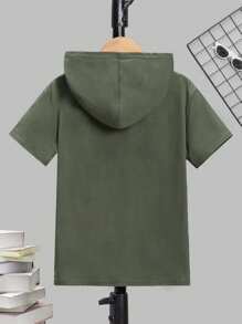SHEIN Leap Crew Tween Boy's Casual Comfortable Solid Color Embossed Knit T-Shirt - Army Green - View 2