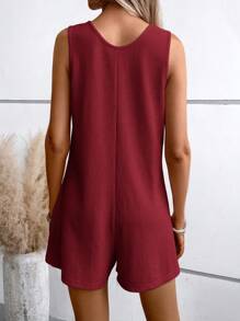 SHEIN LUNE Women Solid Color Sleeveless Jumpsuit With Double Pockets - Burgundy - View 2