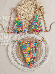 SHEIN Vacation Beach Bikini Set (Random Print) For Summer - Multicolor - View 2