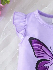2pcs/Set Baby Girls Cute Butterfly Print Ruffle Trim Tank Top And Pants Set, Summer - Purple - View 4