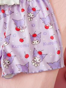 HELLO KITTY AND FRIENDS | SHEIN 少女卡通印花白色吊带背心和紫色短裤可爱休闲舒适睡衣套装 - 彩色 - 查看 6