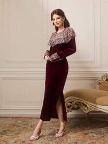 CUCCOO TILAWA Women's Pointed Toe Rhinestone High Heels Burgundy Closed Toe Party Pumps - Burgundy - View 11