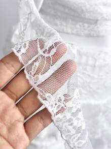 Comfortcana Women's Fashion 3D Floral Decorated Lace Cami Top And Ruffle Hem Skirt Set - White - View 9