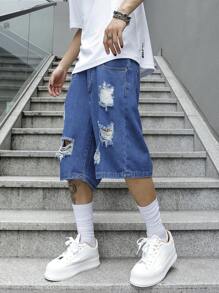 Manfinity EMRG Plus Size Men's Simple Casual Denim Shorts, Suitable For Summer Going Out Urban Hang Out Street Vacation