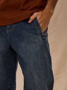 Musero 带超大拉链口袋的直筒洗水牛仔裤 - 藍色 - 查看 5