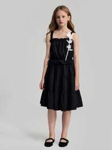 Ontre Tween Girl Ruffled Crop Top And Mini Skirt 2 Pieces Set - Black - View 5