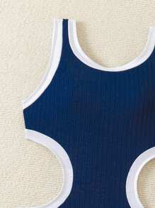 Swim SPRTY Summer New Blue Hollow Paneled Backless Sexy One-Piece Swimsuit