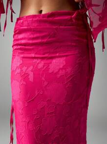 MISSGUIDED Jupe longue de soirée en mousseline de soie dévorée, froissée sur le côté avec nœud, forme de sirène, pour mariages, fêtes, vacances, élégante avec imprimé floral