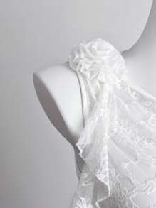 Comfortcana Women's Fashion 3D Floral Decorated Lace Cami Top And Ruffle Hem Skirt Set - White - View 8