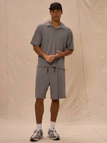 Musero Drawstring Waist Textured Shorts Only For Spring Summer Easter - Black and White - View 1