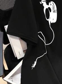 SHEIN 青少年男孩休闲连帽短袖游戏玩家印花 T 恤，夏季 - 黑色 - 查看 4