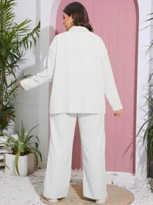 SHEIN Essnce Conjunto de 2 piezas talla grande, diseño de ola oceánica casual y cómodo - Blanco - Ver 2