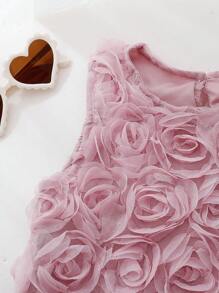 SHEIN Parte superior sin mangas estilo francés para niñas con nueva estampado de rosas en 3D