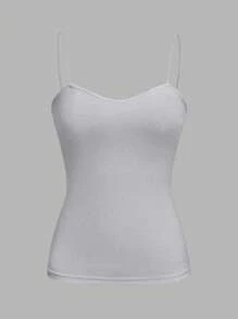 SHEIN EZwear Set de 4 camisetas de tirantes finos estilo ajustado, disponibles en negro, vino tinto, gris y blanco, apropiadas para la primavera y el verano - Multicolor - Ver 9