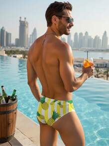 Manfinity Swimmode Men's Summer Holiday Beach Striped Pineapple Print Swim Trunks  Men Swim Trunks - Black - View 2