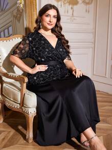 Modelyn Plus Size 2 Pieces Set With Elegant 3D Flower Decor In Special Fabric - Black - View 5