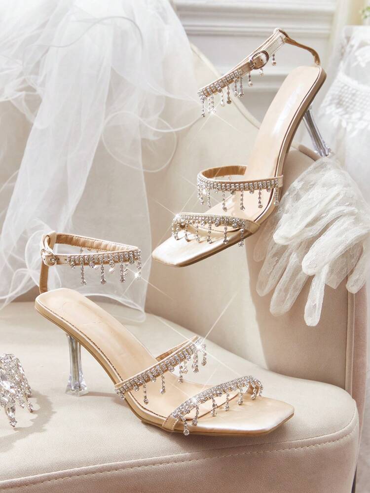 CUCCOO HITCHD Women's Fashionable Elegant Crystal Decorated High Heel Sandals For Christmas Elegant Shoes Wedding Shoes Summer Shoes Bride Shoes