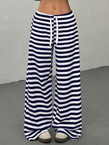 Flirla Women's Striped Design Casual Slim-Fit Pants Fall Cloth For Women - Blue - View 3
