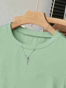 SHEIN Explorewe 3 件套青少年女孩休闲百搭套装，带收腰短袖 T 恤 - 彩色 - 查看 5